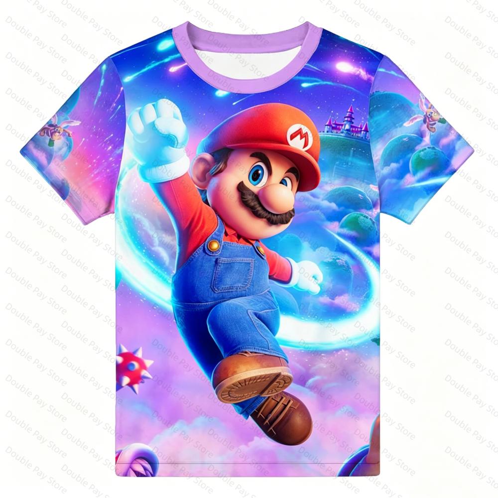 Newest 2026 The Super Mario Galaxy Movie 3D Print Tops Cartoon Children Short Sleeve T-shirt Summer Popluar Funny Mario Tees