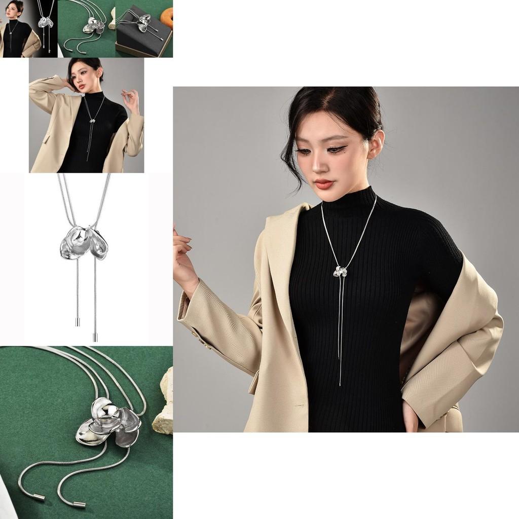 Unique Long Floral Charm Necklace With Gorgeous Gold Accent For Trendy Women