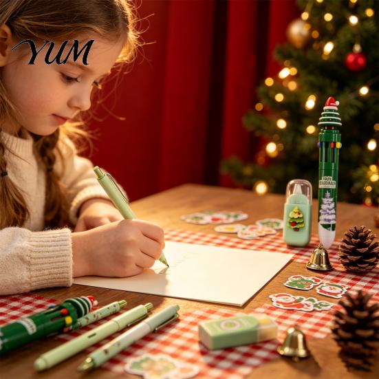 Festive Theme Pens for Homework 6PCS Christmas Stationery Set Students, Cute Patterns Print Student Reward Gifts Practical School Supplies,