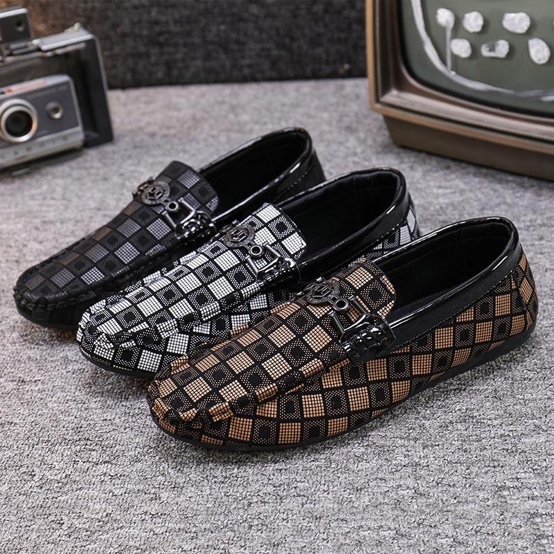 Spring and Summer New Doudou Shoes Men's Lazy One-pedal Plaid Men's Shoes Trendy Shoes Leather Shoes Casual Single Shoes
