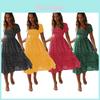 Elegant Women Polka Dot Boho Ruffle Maxi Beach Dress With Square Neckline