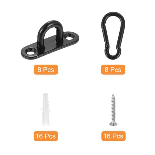 uxcell 8-Piece Pad Eye Plate, 1.8" 304 Stainless Steel Patio Hook & Snap Hook Marine Hanging U-Hook with Screws & Anchors, Black