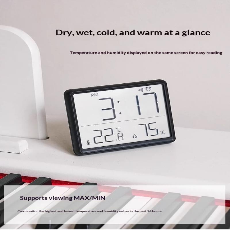 Ultra Thin Sleek Digital Alarm Clock LCD Temperature Humidity Monitor Silent Desk Clock for Bedroom Living Room