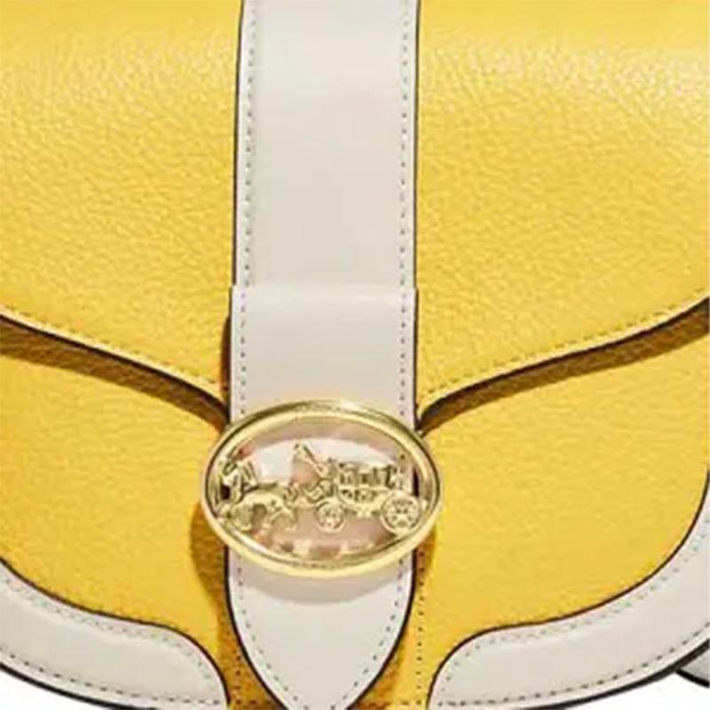 Coach Georgie 21 Color Block Flap Logo Buckle Pebble Leather And Smooth Leather Bag Women Shoulder Bag Yellow White C8296-IMTV3