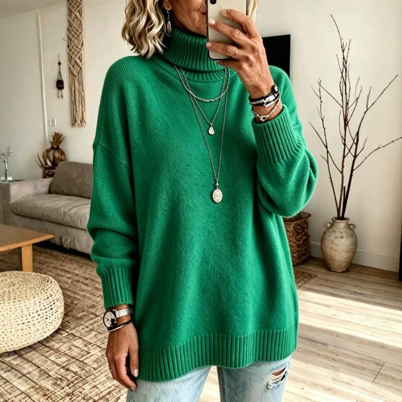 Womens Oversized High Neck Knit Sweater Soft Acrylic Pullover Fall Winter 2026