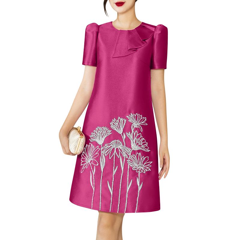 

ZANZEA Женское повседневное платье с круглым вырезом и коротким рукавом с вышивкой S темно-розовый