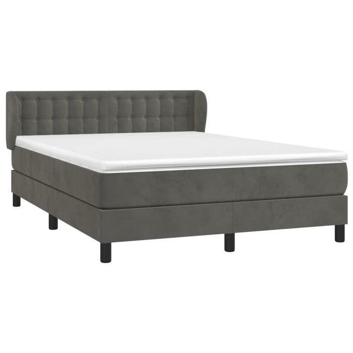 3127734 vidaXL Lit à sommier tapissier et matelas Gris foncé 140x200cm Velours