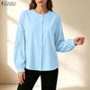 Women Casual Round Neck Lace Trim Splice Long Sleeve Loose Blouse