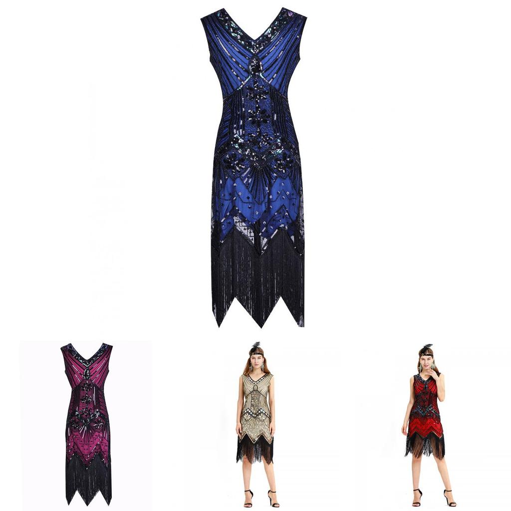 Eleganti Abiti da Festa da Donna Gatsby Flapper con Frange di Perline Vintage e Paillettes Senza Maniche Per uno Stile Senza Tempo