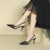 3-Pointed thin heel leather high heels bag head empty rivets high heel polka dot shoes are not tired feet single shoes