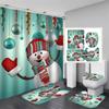 Cute Snowman Christmas Shower Curtain Set Silver Pine Branches Snowflake Xmas Balls Bathroom Decor Rug Bath Mat Toilet Lid Cover