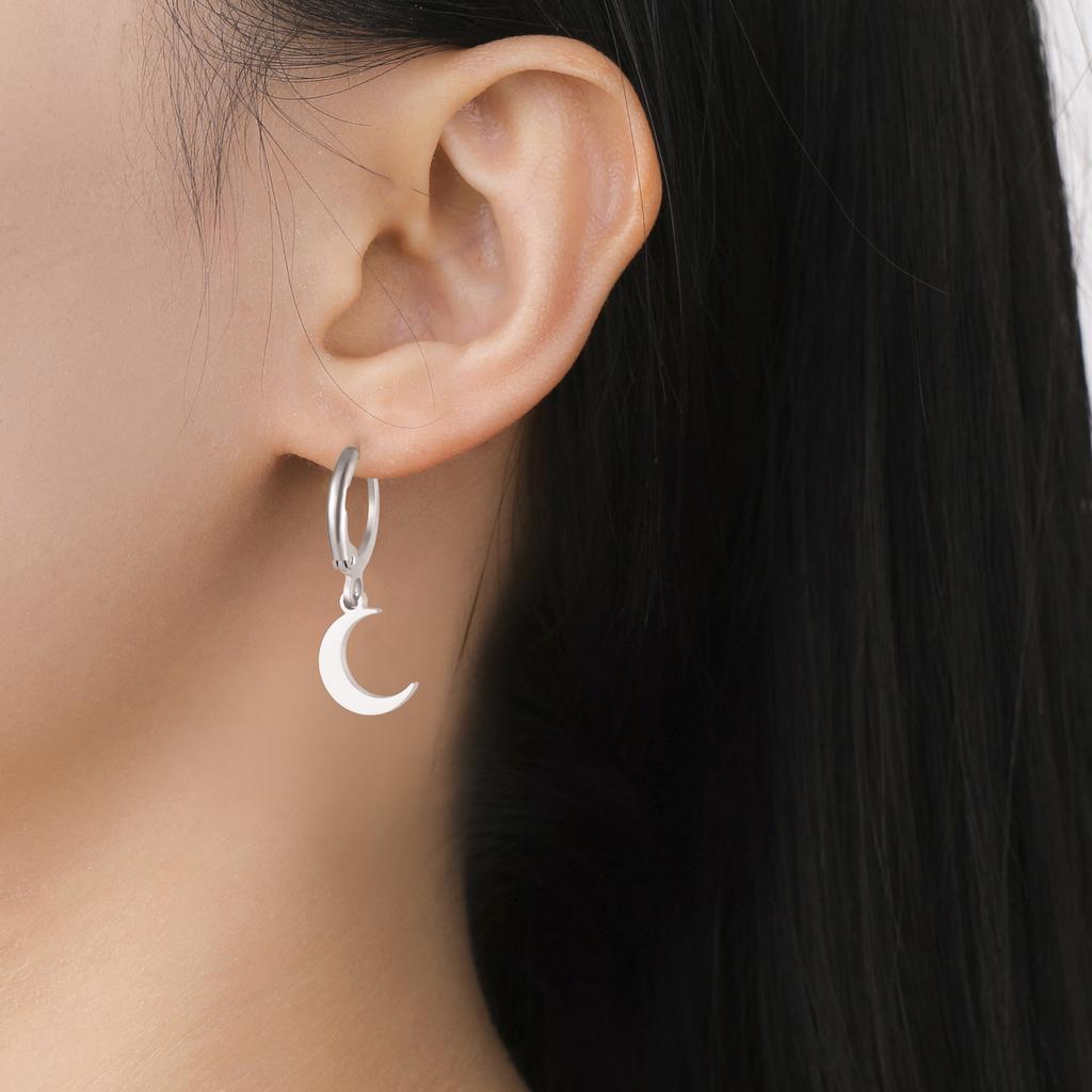 Moon Star Drop Earrings for Women Gold Stainless Steel Hoop Earrings Simple Fashion Jewelry Gift