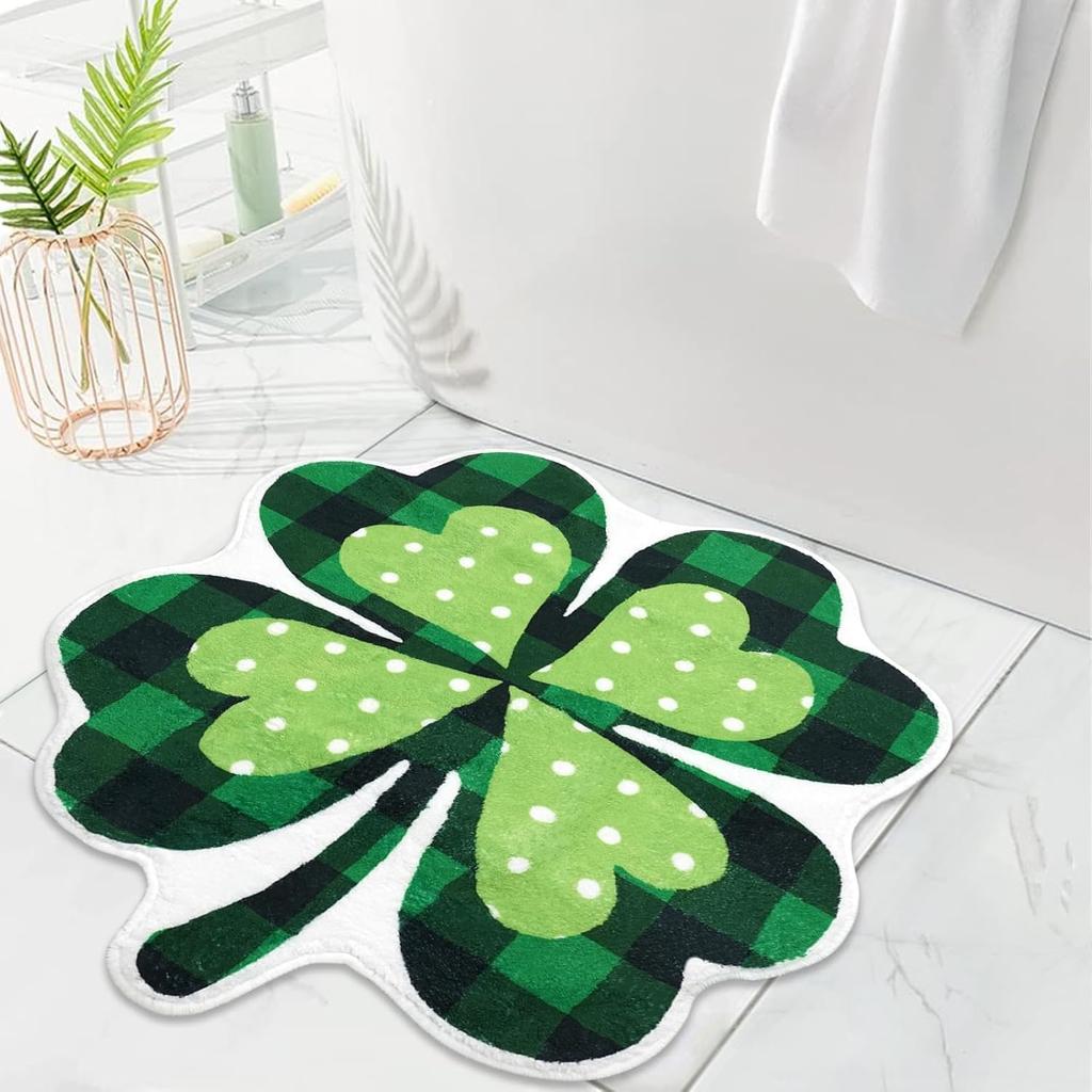 VIKAMA Saint Patrick's Day Four-Leaf Grass Mat Anti-Slip Water Absorbing Bathroom Floor Mat Entrance Door Mat Home Decoration