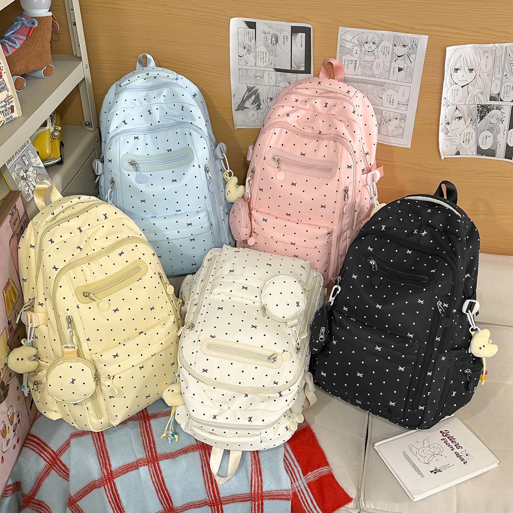 Schoolbag1011 new backpack simple polka dot commuter versatile backpack light fashion high school students large capacity schoolbag