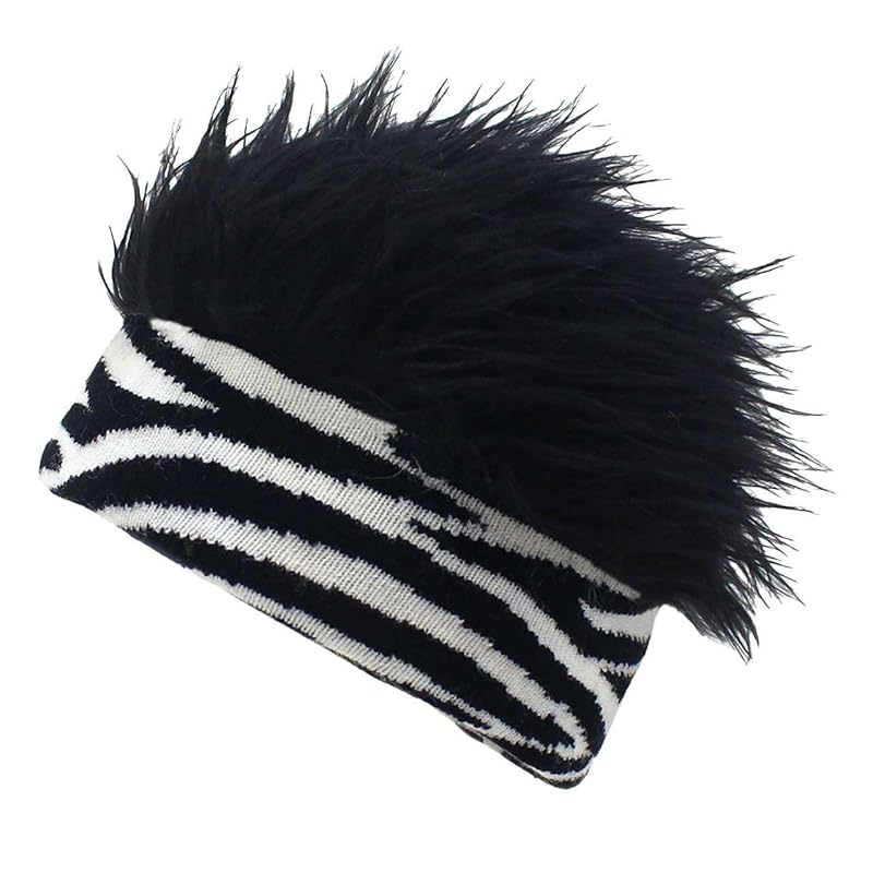 

[White Fang] zebra stripes shaggy knit hat stylish cotton Fashionable men s CZ784 (zebra pattern black)