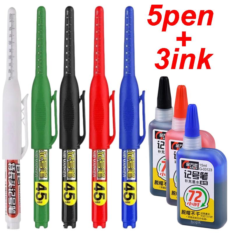 45mm Tip Waterproof Long Head Marker Pen set Quick-Dry Ink for Woodworking Construction Deep Hole Non-Toxic Black Red Blue White