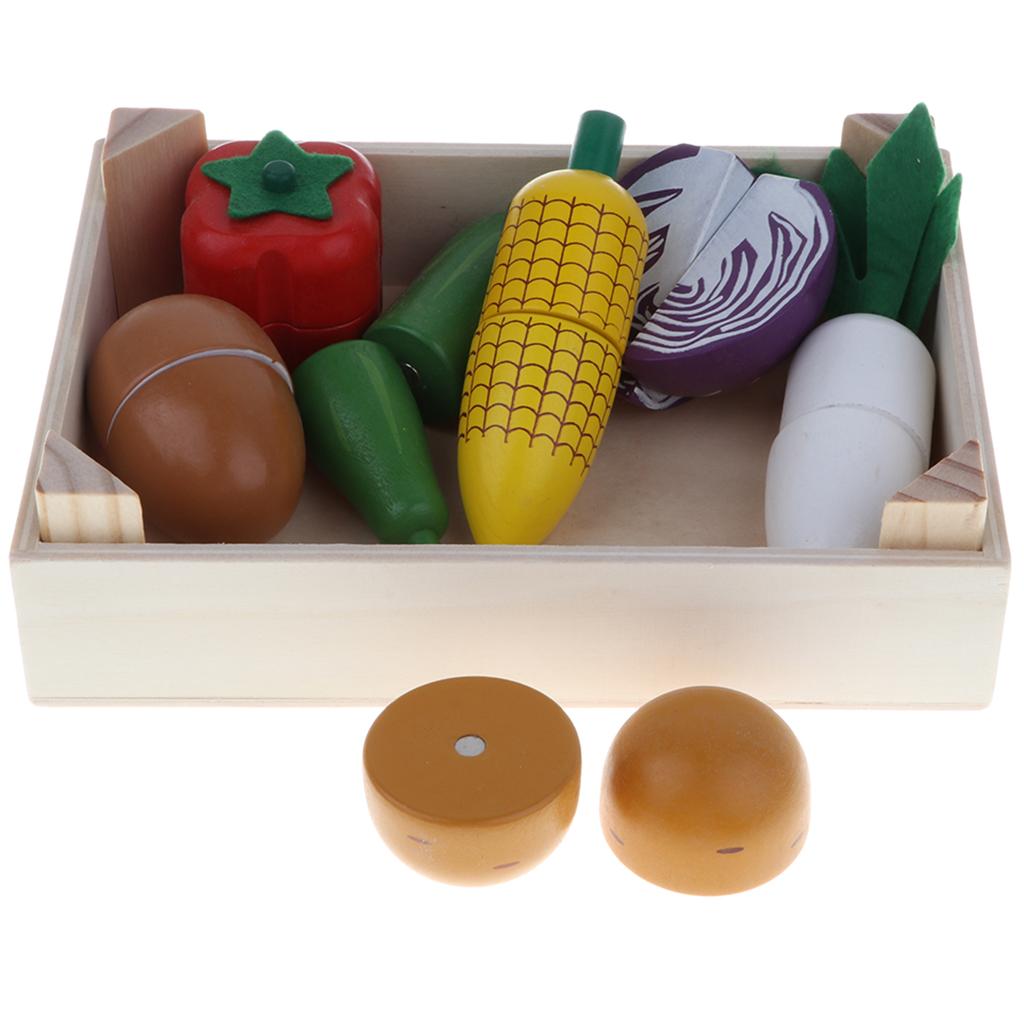 Magnetic Cutting Fruits Vegetables Kitchen Food Toy Wooden Playset Gift