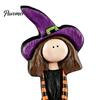 Hand Painted Witch Theme Gifts Halloween Wooden Ornaments, Distressed Figurines, Retro Tabletop Black Cat And Crow Holiday Accents Decoration