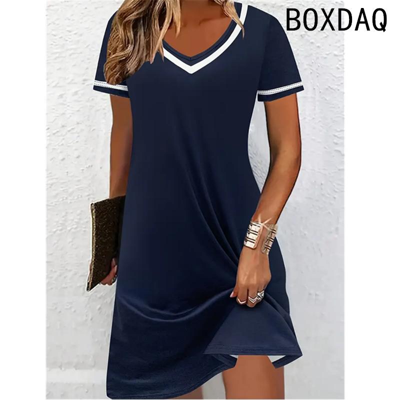 Women Dress Summer Short Sleeve O-Neck Casual Loose A-Line Dress Big Size 3D Striped Printing Elegant Vintage Dresses
