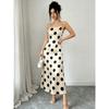 European and American Summer New Fashionable Simple and Elegant Satin Polka Dot Waist Suspender Dress