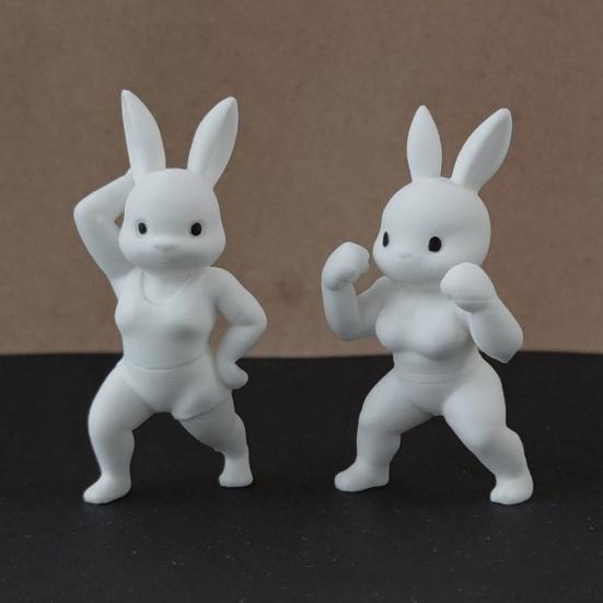 Easter Muscle Bunny Figurine Cute Mini 3D Printed Bunny Statue Collectible Rabbit Ornament for Spring Home Table Shelf Decor
