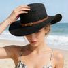 1pc Ladies Wide-brimmed Knitted Sun Hat, Adjustable Captain's Hat, Equipped with a Leather Belt. Breathable and Lightweight