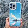 Sea Blue Sky Beach Rail Car Laser Phone Case For iPhone 16 11 12 13 Pro Max Mini 15 14 Pro Max Plus Shockproof Back Cover Fundas