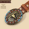 Men's Bull Head Western Leather Belt with Large Buckle