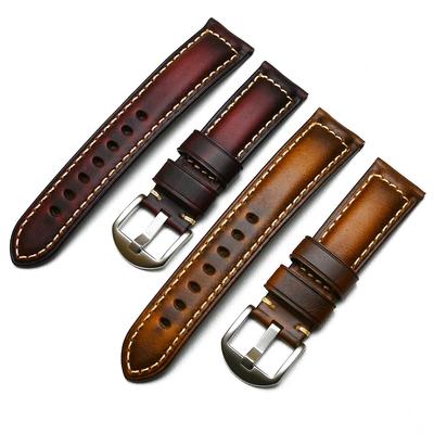 Uhrenarmband aus echtem Leder, 18 mm, 20 mm, 22 mm, braun, schwarz, rot, blau, handgefertigtes Vintage-Uhrenarmband