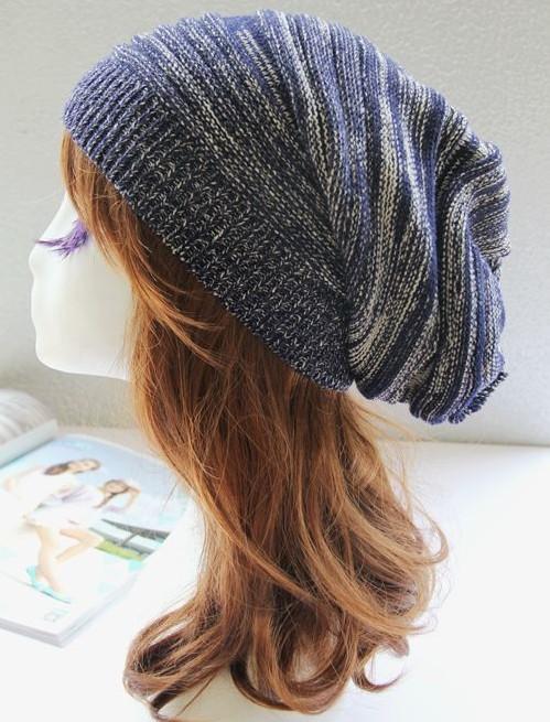 Winter Unisex Mixed Color Cotton Striped Hat High-quality Knit Wool Baggy Beanie Hats Winter Outdoor Windproof Warm Elastic Hat