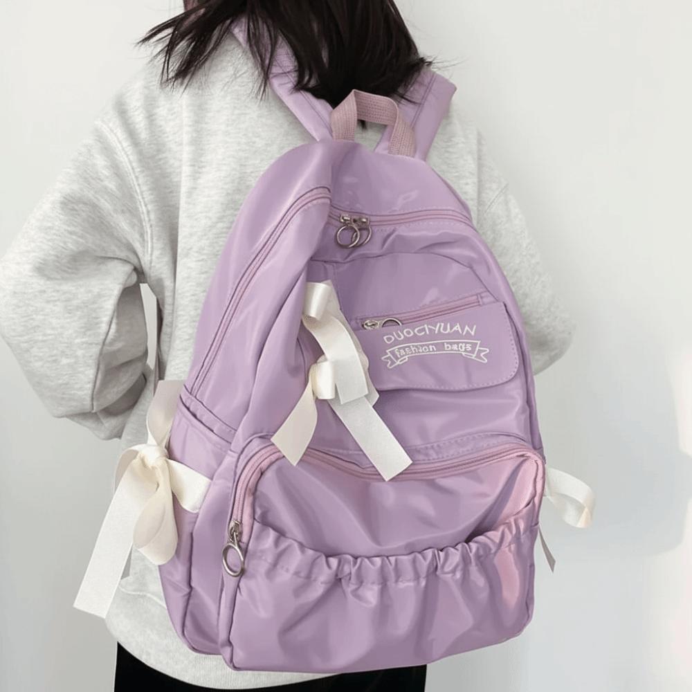 Zaino in Tela con Fiocco Grande Capacità Harajuku Studenti Borsa da Scuola Stile College Borsa portaoggetti Borsa con Spallacci in Tela