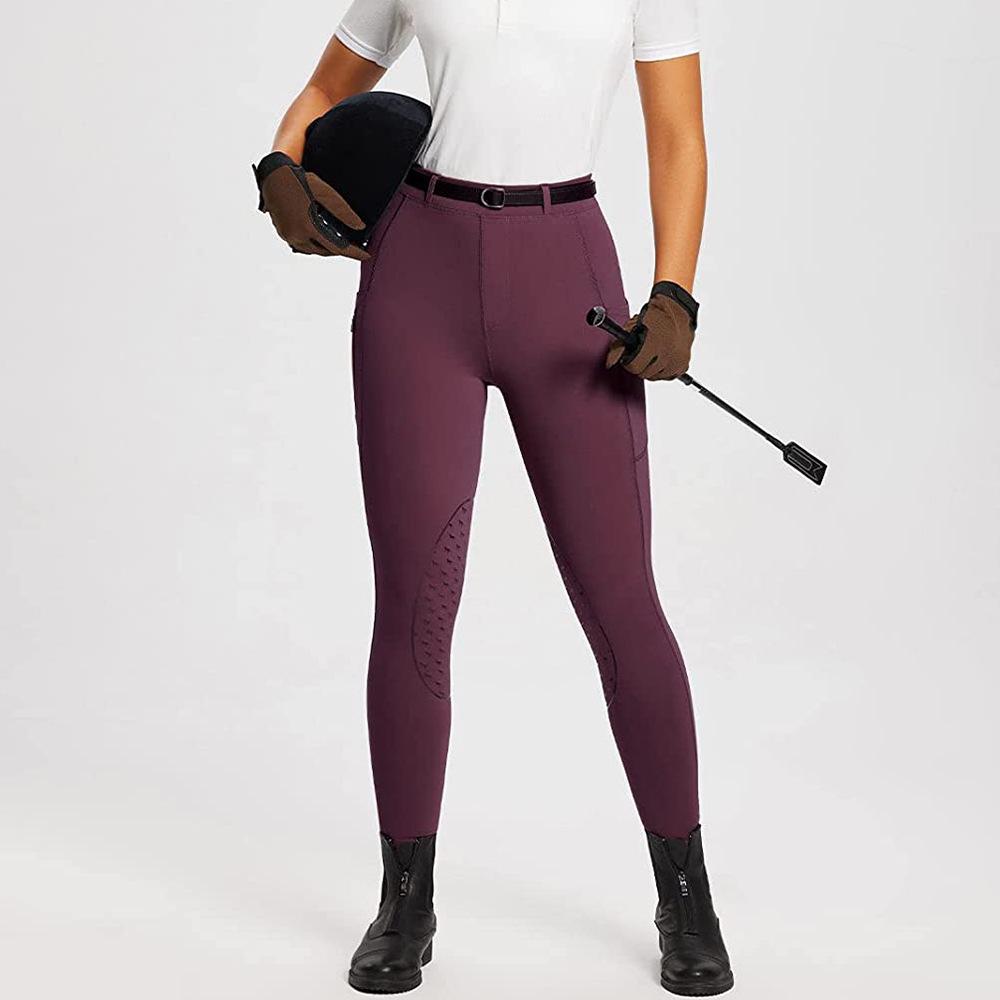 High Waist Equestrian Riding Breeches with Semi-Silicone Knee Pads and Zipper Pockets