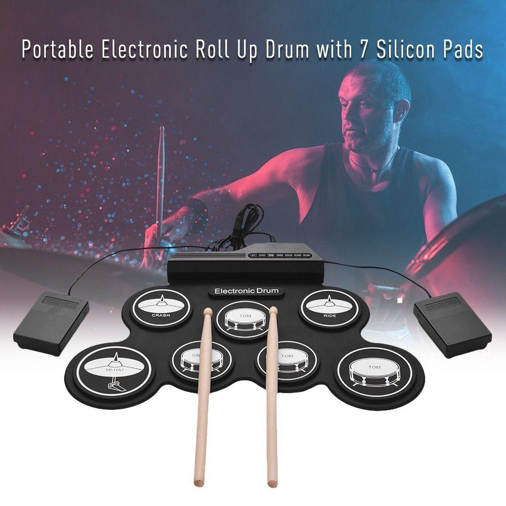 Folding Electric Drum Set Silicone Practice Drums Pad Kit Portable Music Drums