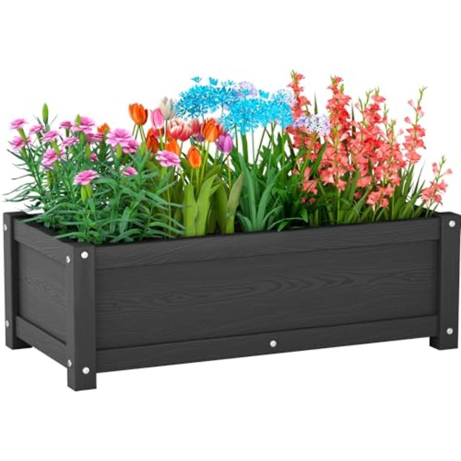 

HDPE Raised Planter Box Outdoor Rot-Resistant and Non-Cracking Rectangle Planter 29.5 x 14.4 x 9.8 in Black with Drainage Holes United States