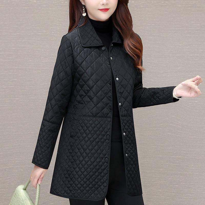 Plus Size Mid-Length Cotton Jacket for Women, 2024 Autumn/Winter, Middle-Aged Mother's Outerwear
