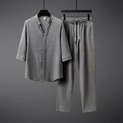 Men's Ultra-thin Half-sleeve Suit Summer Plus Size Loose Mid-sleeve Two-piece Set