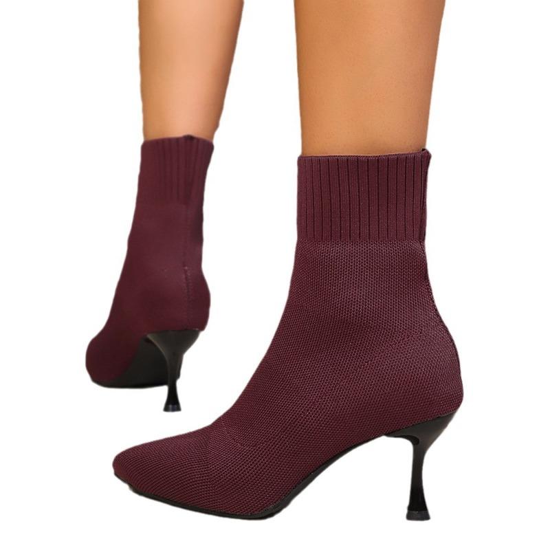 Martin boots women's autumn and winter new fashion large size pointed high heel knitted elastic thin boots women