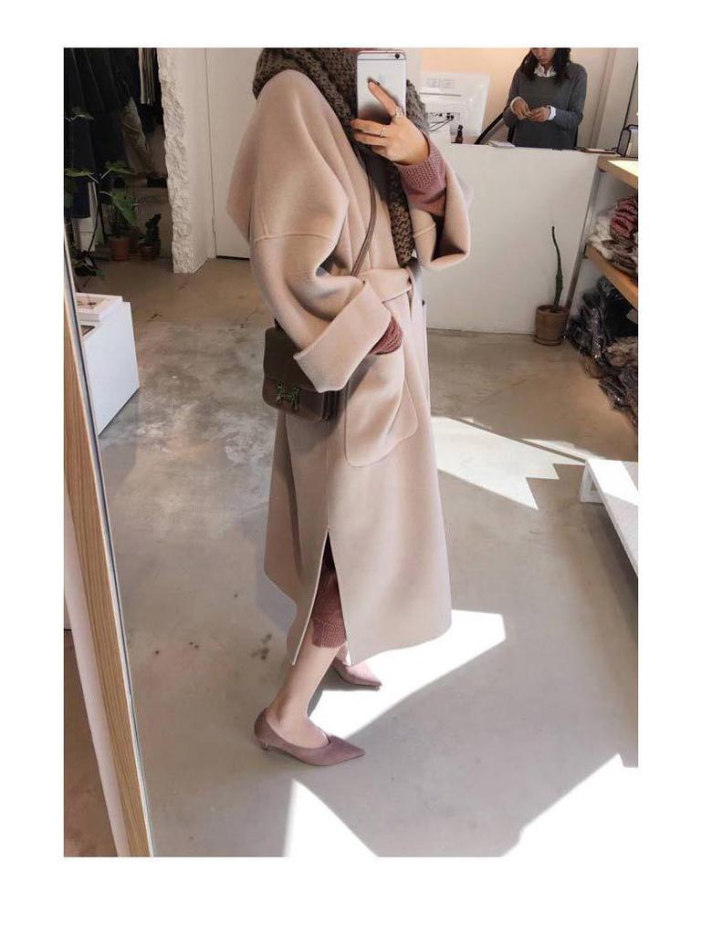 Ullkappa i Hepburn-stil, dubbelsidig - Mellång, bomullsvadderad, förtjockad för höst/vinter 2025, koreanskt mode för kvinnor