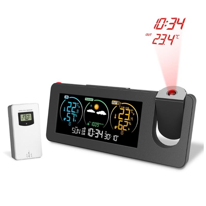 Modern Projection Digital Alarm Clock with Temperature and Humidity Display Remote Sensors for Students and Professional