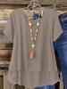 Nuova Blusa Larga da Donna Taglie Forti in Cotone e Lino con Scollo Rotondo - Colore Unito