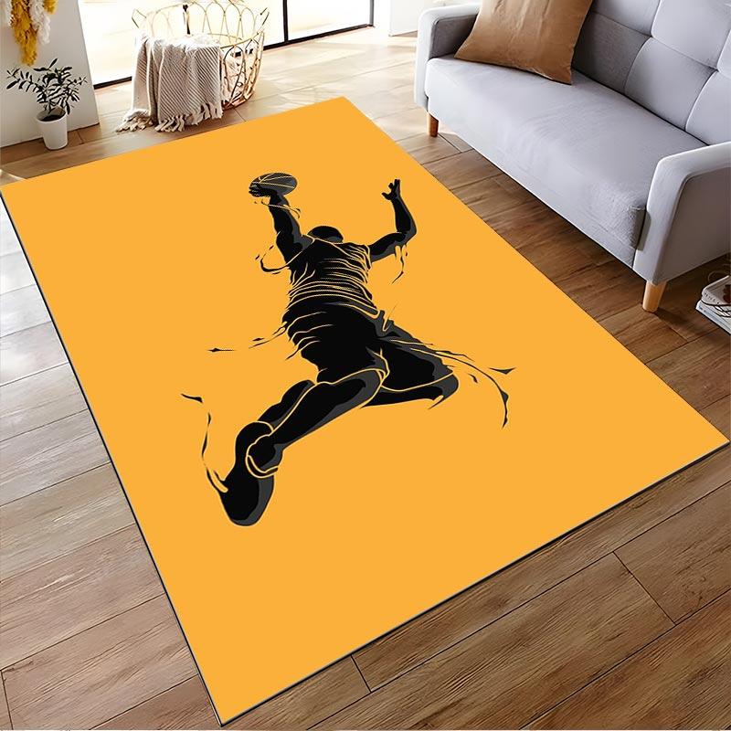 "Basketball Dunk Silhouette Print Carpet in Black and Yellow Design" Suitable for use as an anti-slip for living room bedroom sofas