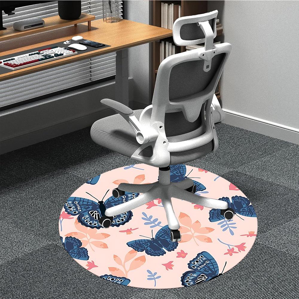 1 Stück Schmetterling Blumig Büro Runder Teppich, Innenmatte Geeignet Für Büro, Unter Bürostühlen Schlafzimmer Wohnzimmer Heimdekoration, Raumdeko