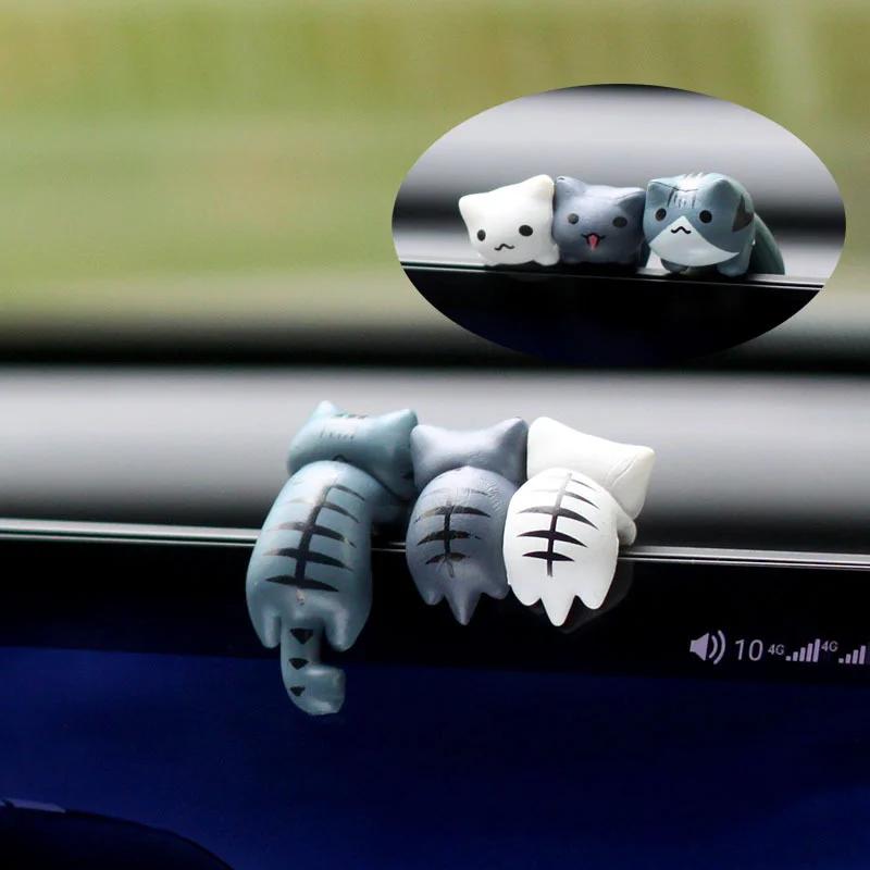 6PCS Car Display Screen Decorations Back Cat Cartoon Car Decoration Centre Console Screen Ornaments Car Decorative Items