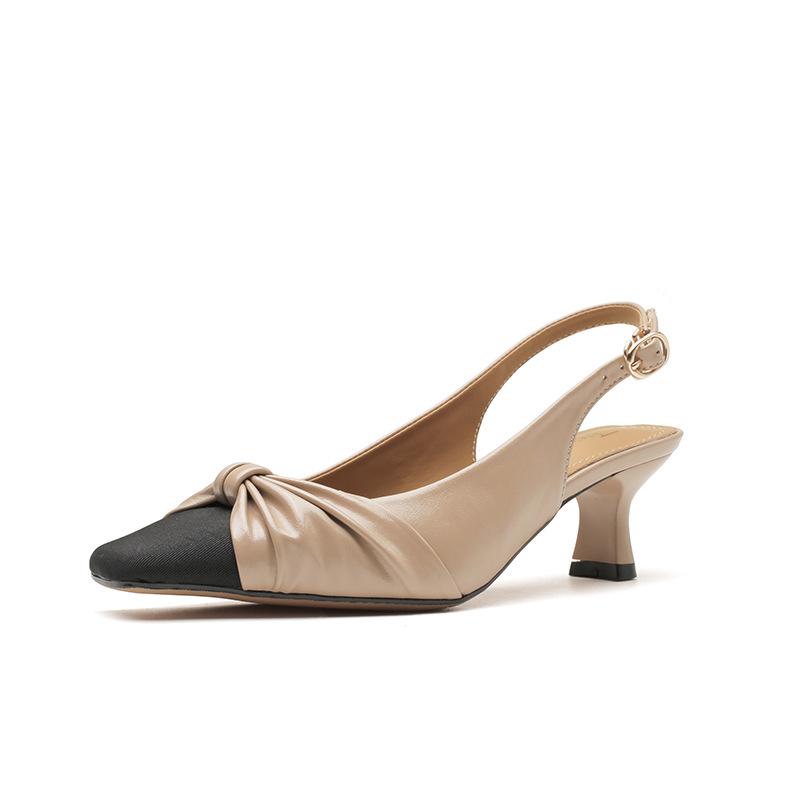 

Xiaoxiangfeng color matching square head high heels women s 2025 new summer fashionable commuting word with bag head empty sandals 40 абрикосовый