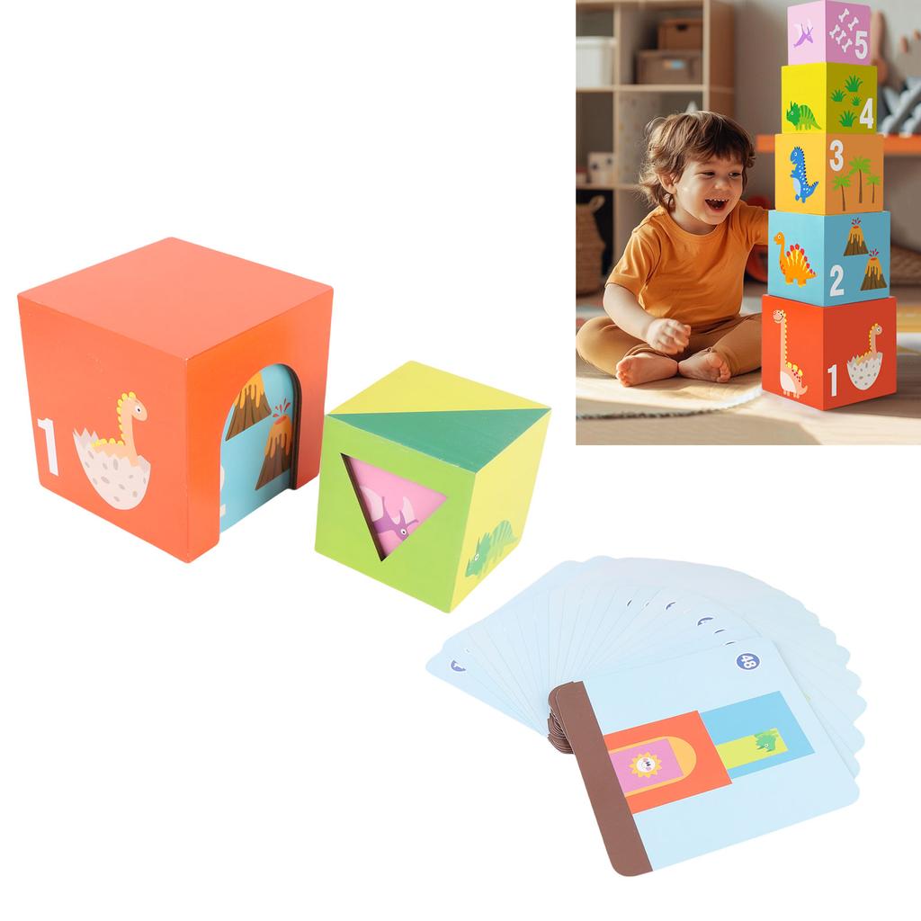 Wooden Stacking Box Toy Animals Colors Cognition Nesting Blocks for Kids Early Education Parent Chil
