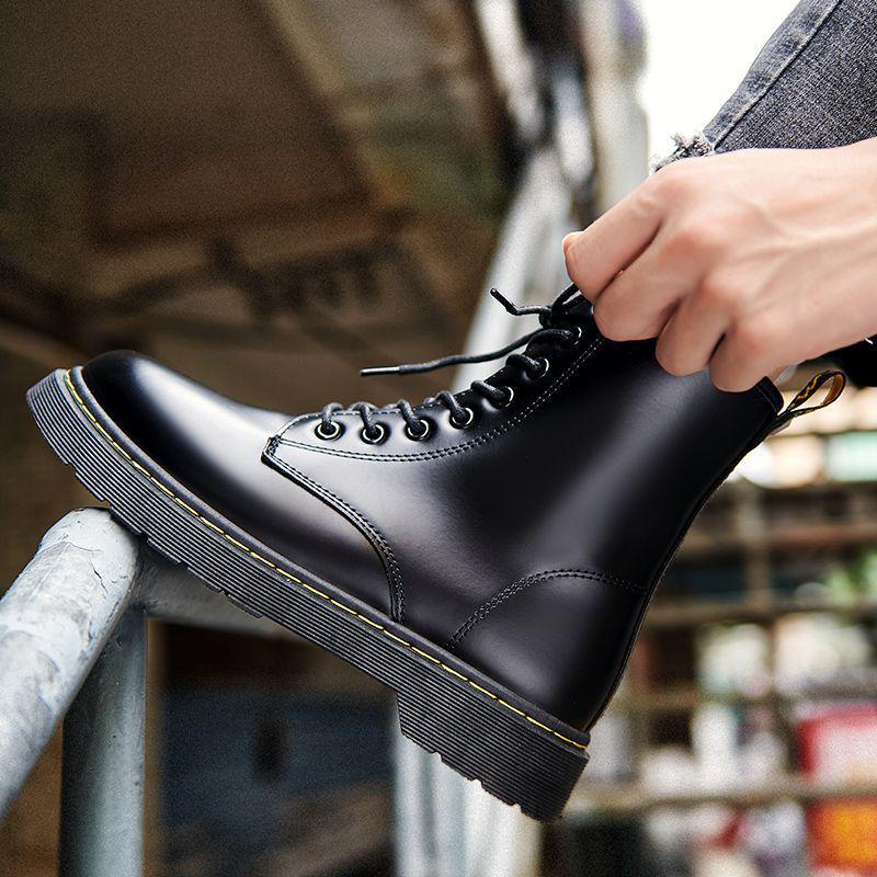 

Мужские ретро 2025 черные кожаные мотоциклетные рабочие ботинки с высоким голенищем 44 чёрный