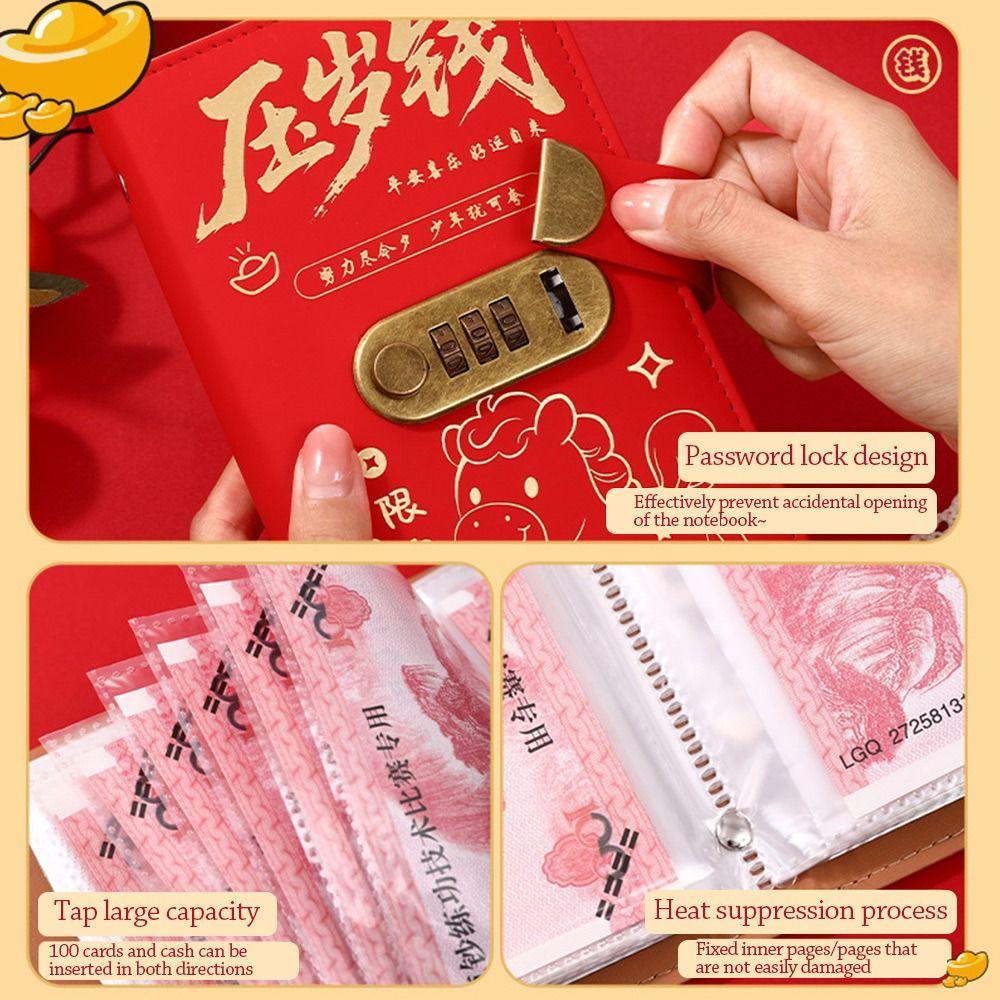With Password Lock 100 Envelopes Money Saving Challenge Lucky Money PU Money Collection Book Reusable Large Capacity
