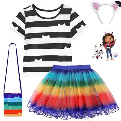 Summer Cartoon Gabby's Dollhouse Flutter Sleeve Top & Mesh Skirt Set for Kids