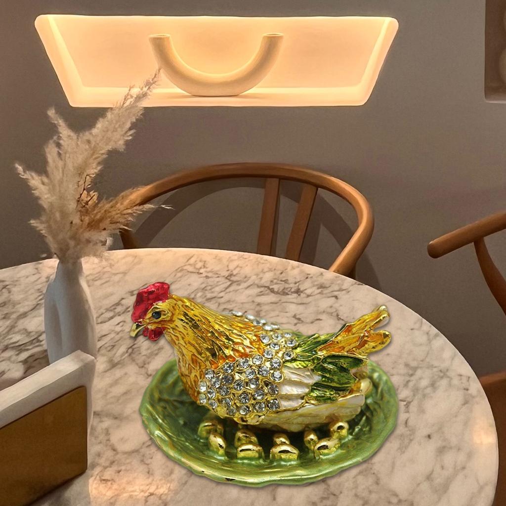 Rhinestones Inlaid Metal Hens Laying Eggs Sculpture Chinese Fengshui Statue for Wealth Prosperity Decorative Ornament
