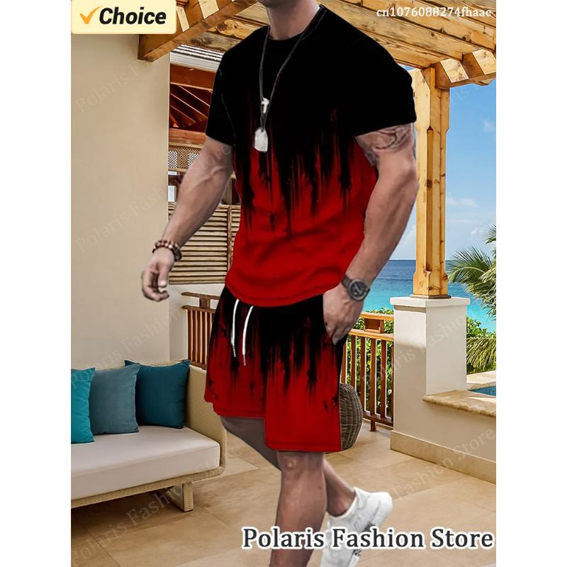 Summer Black And White Tracksuit Short Sleeve T Shirt Set Men Sport Suit Casual 2 Piece Outfits Male Sportwear Clothes For Men